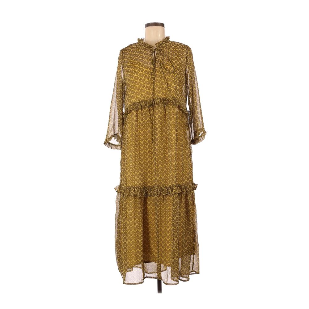 New YAS Women's Dress Size L Chiffon Ruffle Boho Festival Couture Flowing Midi